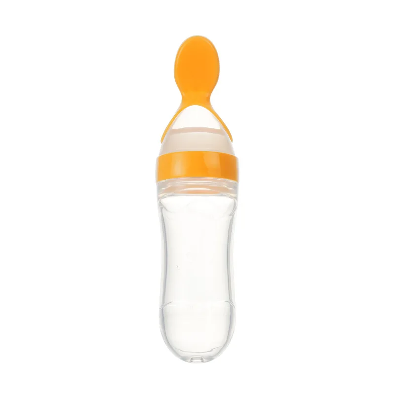 Orange Бутылочка для кормления ребенка с ложкой, кормушка для еды, рисовые зерновые бутылочки для кормления, безопасность детей малышей, бутылочки для кормления ребенка, ложка для кормления, 90 мл - Цвет: Orange
