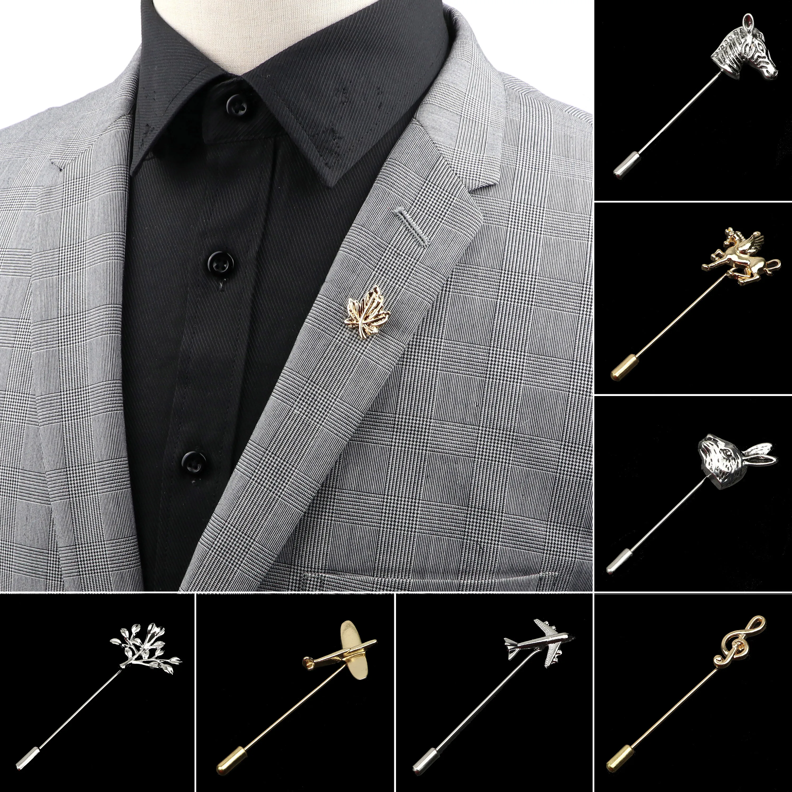 

Men's Advanced Chic Brooches Leaf Zebra Airplane Shawl Lapel Pins Uxedo Corsage Hat Shirt Suit Collar Pin Party Daily Accessory