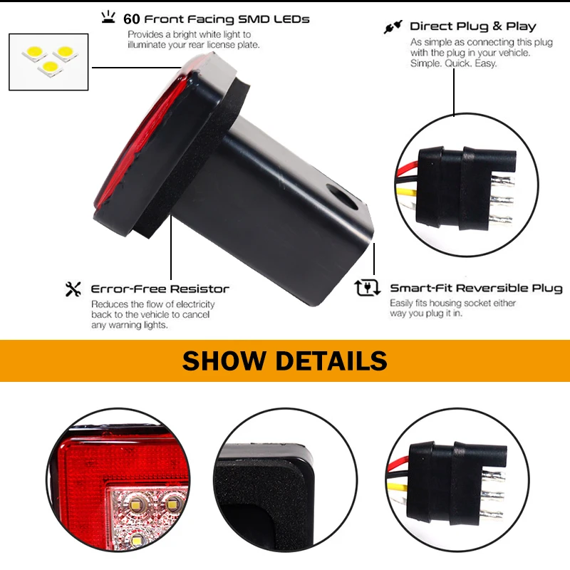 ijdm 2 hitch receiver brake lamptail lampreverse light for truck suv trailer equipped class 345 2 inch towing adapter hole free global shipping