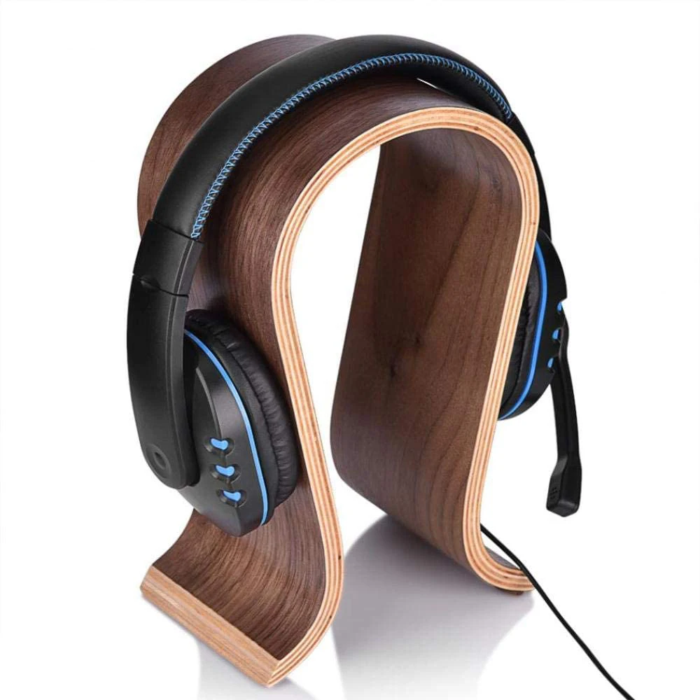 Soporte Universal de madera en forma de U para auriculares, estante de exhibición de escritorio, colgador para auriculares Sony