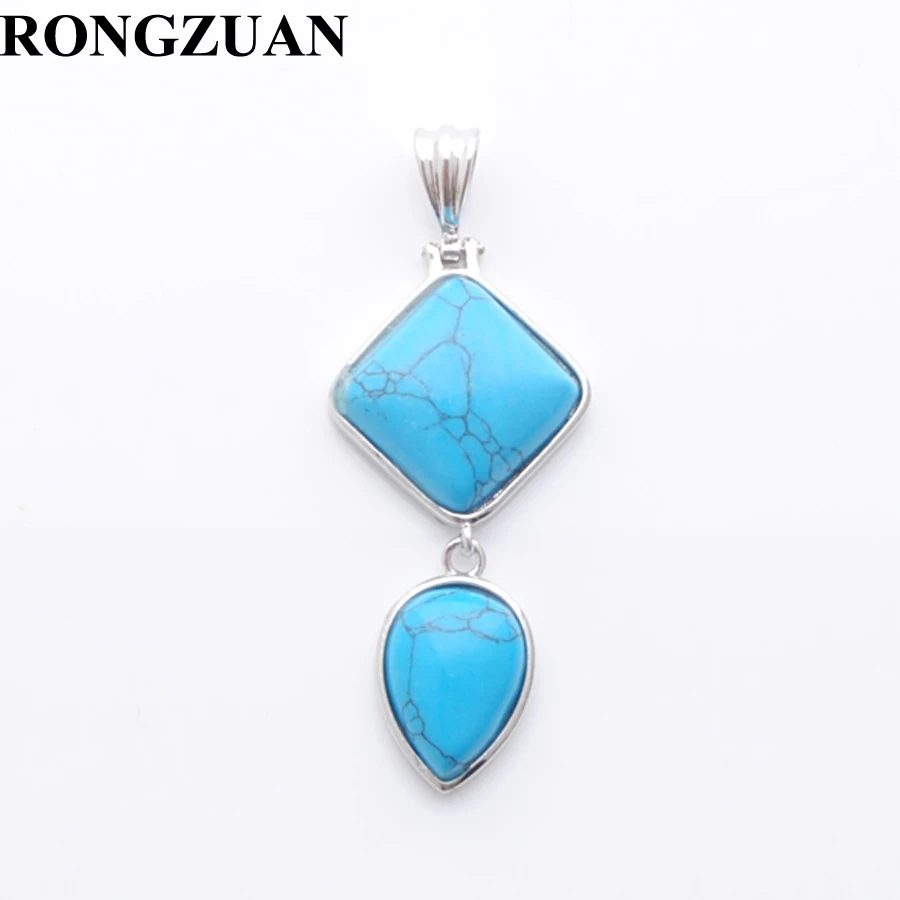 Blue Turquoise Серьги кулон для ожерелье с натуральными камнями квадратные капли Форма аметисты розовый кварц Лазурит авантюрин бирюзы опал BN386 - Окраска металла: Blue Turquoise