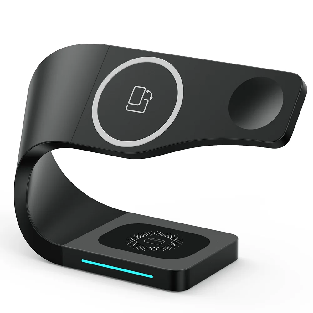 Cargador inal&aacute;mbrico Qi magn&eacute;tico 3 en 1, estaci&oacute;n de carga r&aacute;pida para Iphone 13, 12, 11, Mini Pro Max, reloj-4