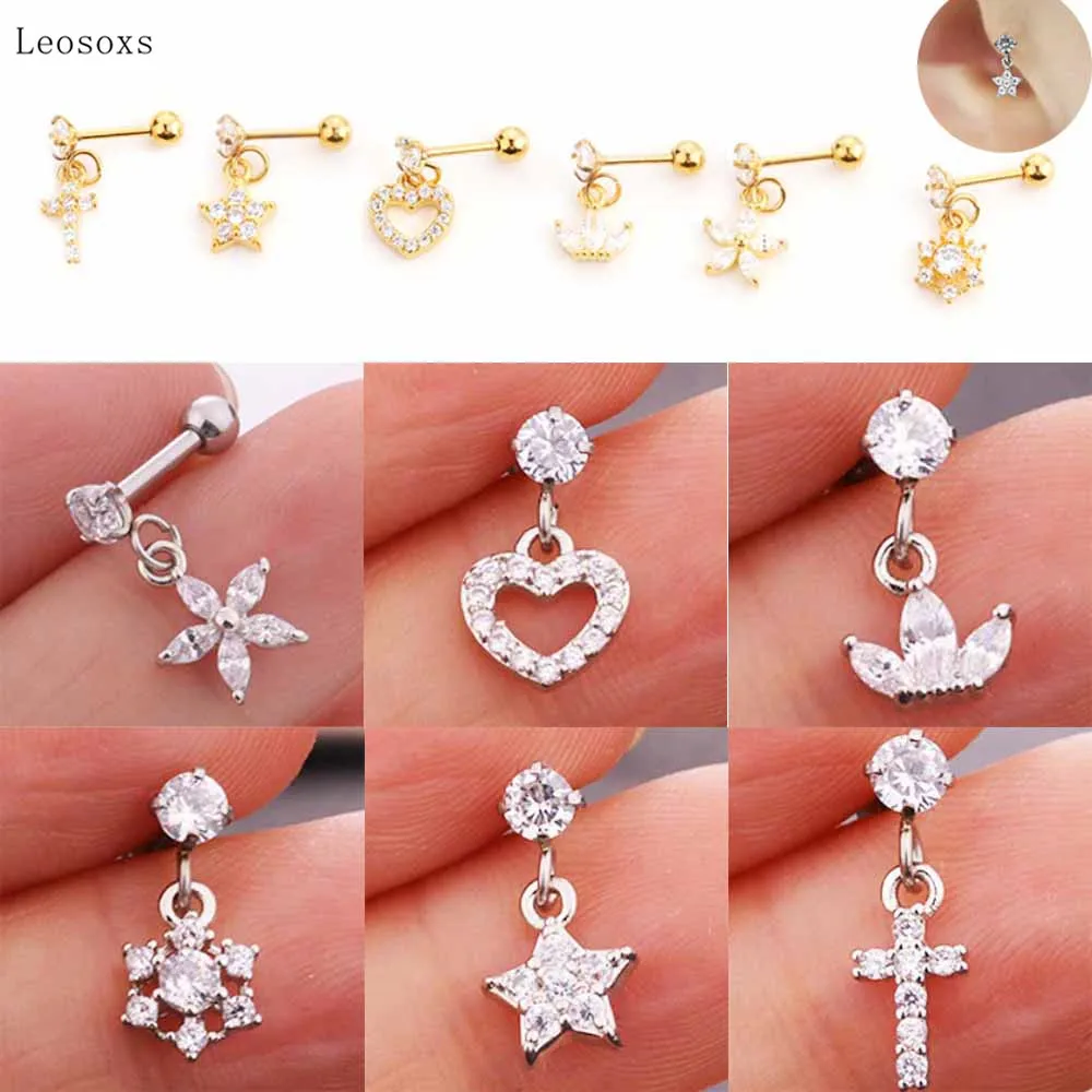 

Leosoxs 2pcs Hot Sale Sweet Diamond-studded Flower Pendant Earrings and Exquisite Body Piercing Jewelry