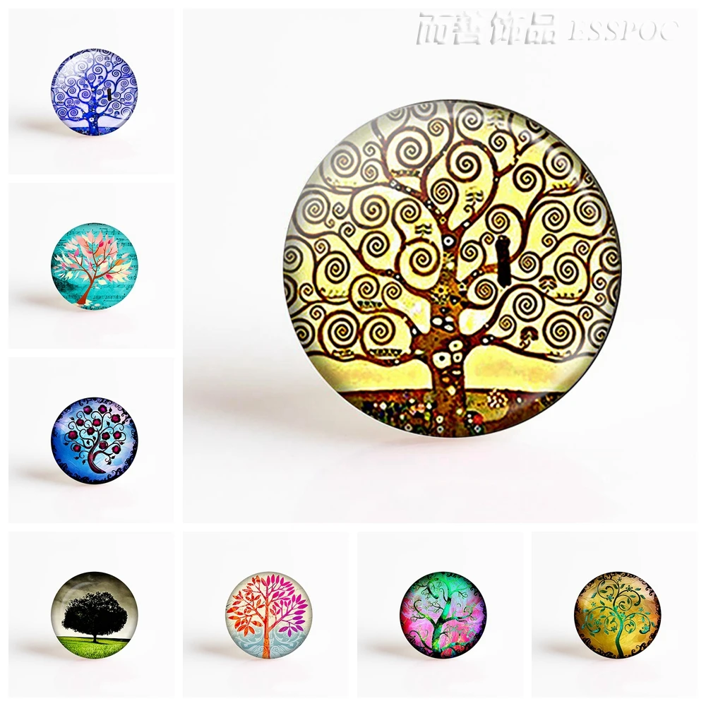

5Pcs/lot Klimt Tree of Life Pendant Making 25mm Round Glass Cabochon Gemstone Jewelry Accessories