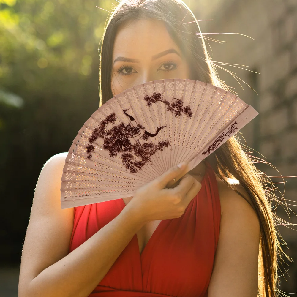 

6Pcs Handheld Fan Chinese Wooden Folding Fan Vintage Hand Fan for Wedding