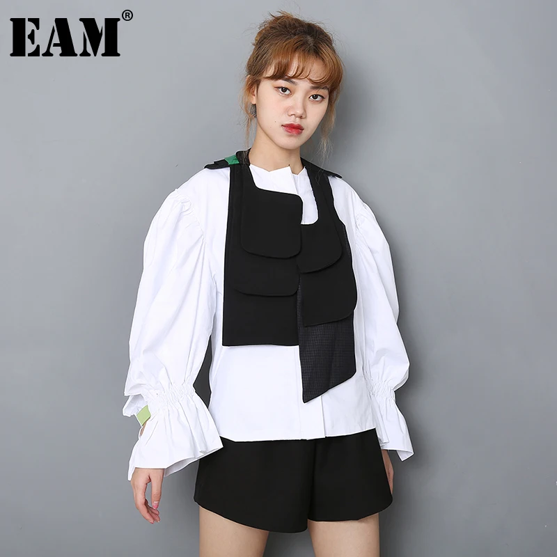 [EAM] Женская белая Асимметричная блузка большого размера новая свободная рубашка