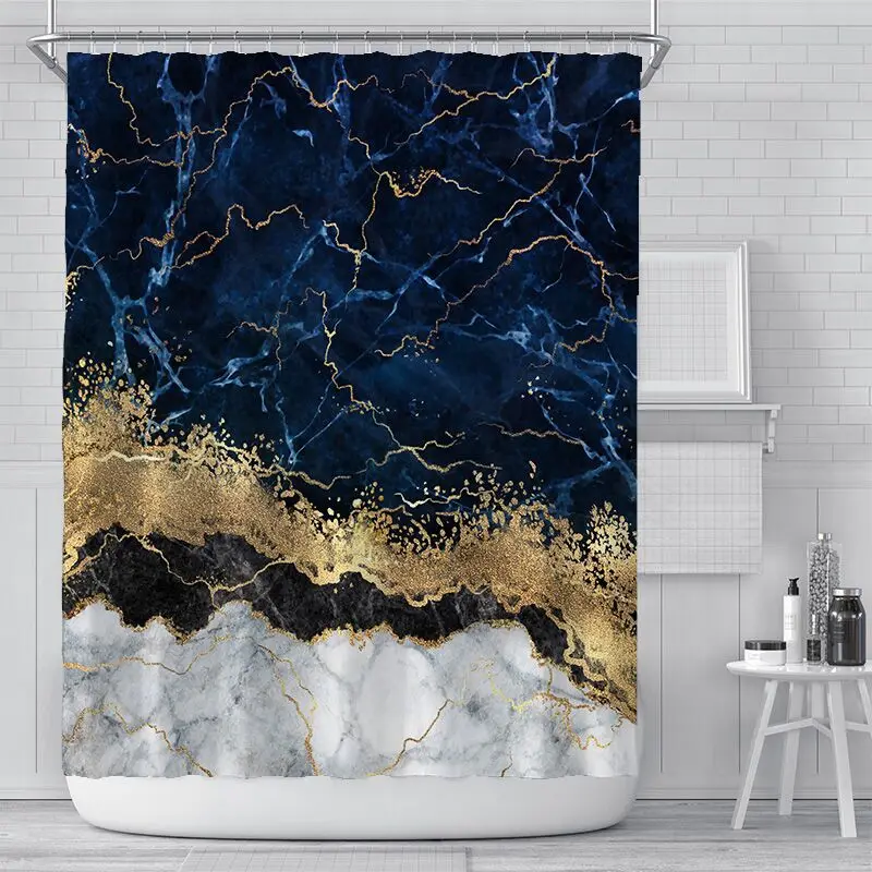 Мраморная занавеска для душа ванной синяя зеленая Золотая из ткани с крючками