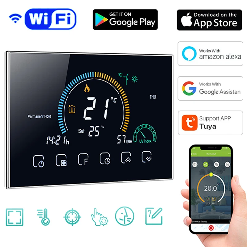 

Tuya Smart WiFi Smart Programmable Thermostat APP Control LCD Water/Gas Boiler Heating For Alexa Voice Control Echo Google Home