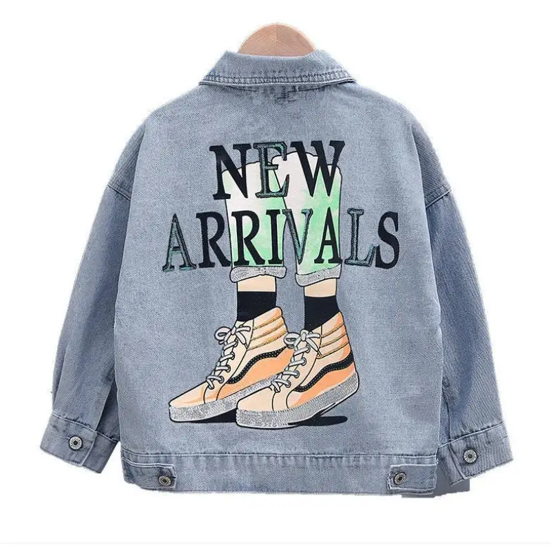 

Джинсовая куртка для девочек осеннее пальто хлопковая одежда 2021 г. Новая верхняя одежда с цветочным принтом для подростков Милая Детская ку...