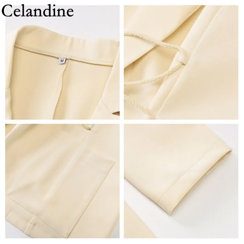 

Celandine Black Long Sleeve Chic Blazer Women Coat Vintage Slim Cross Straps Jacket Office Lady Work Suit Autumn Winter 2020