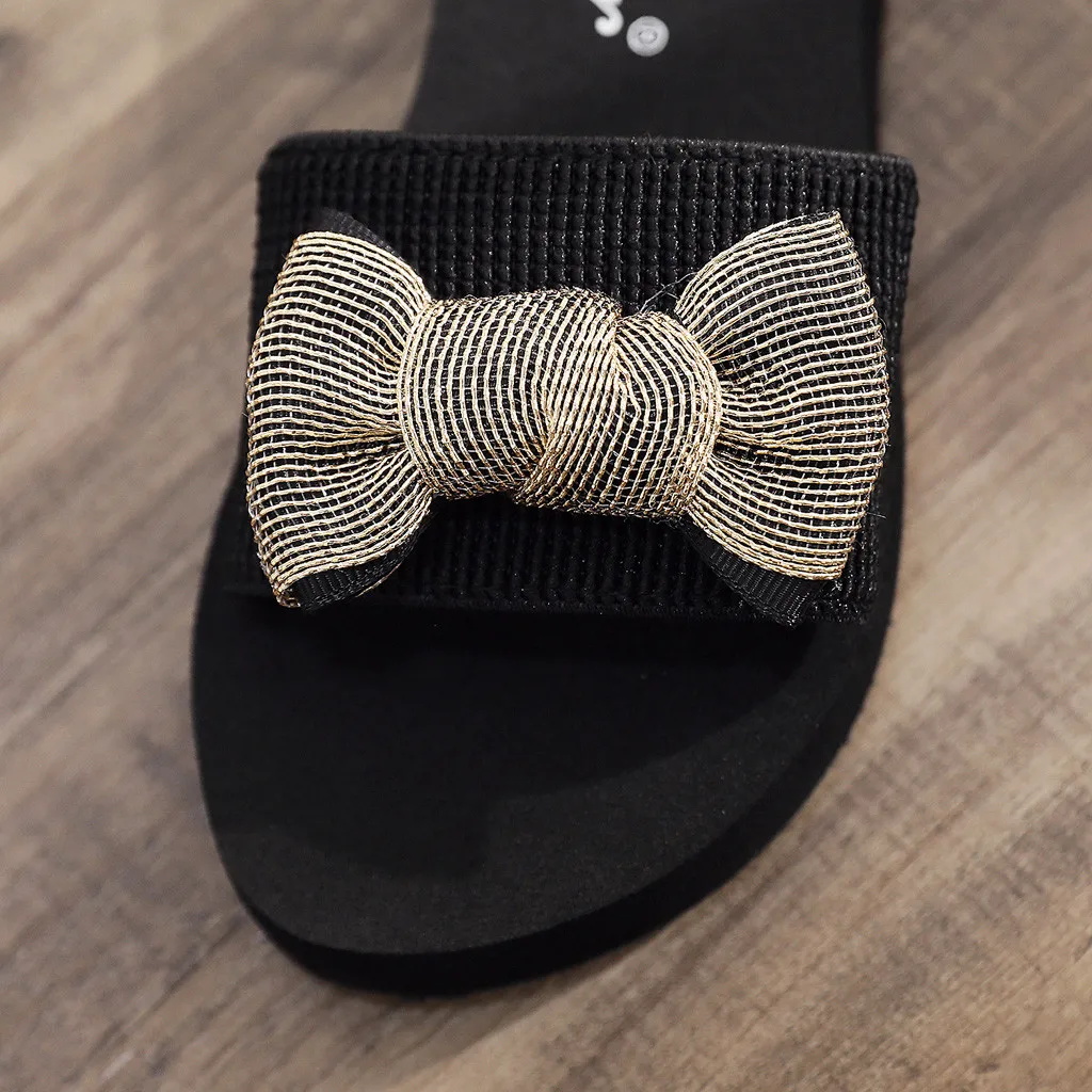 Женские тапочки с бантом для девочек Обувь на плоской платформе в богемном стиле