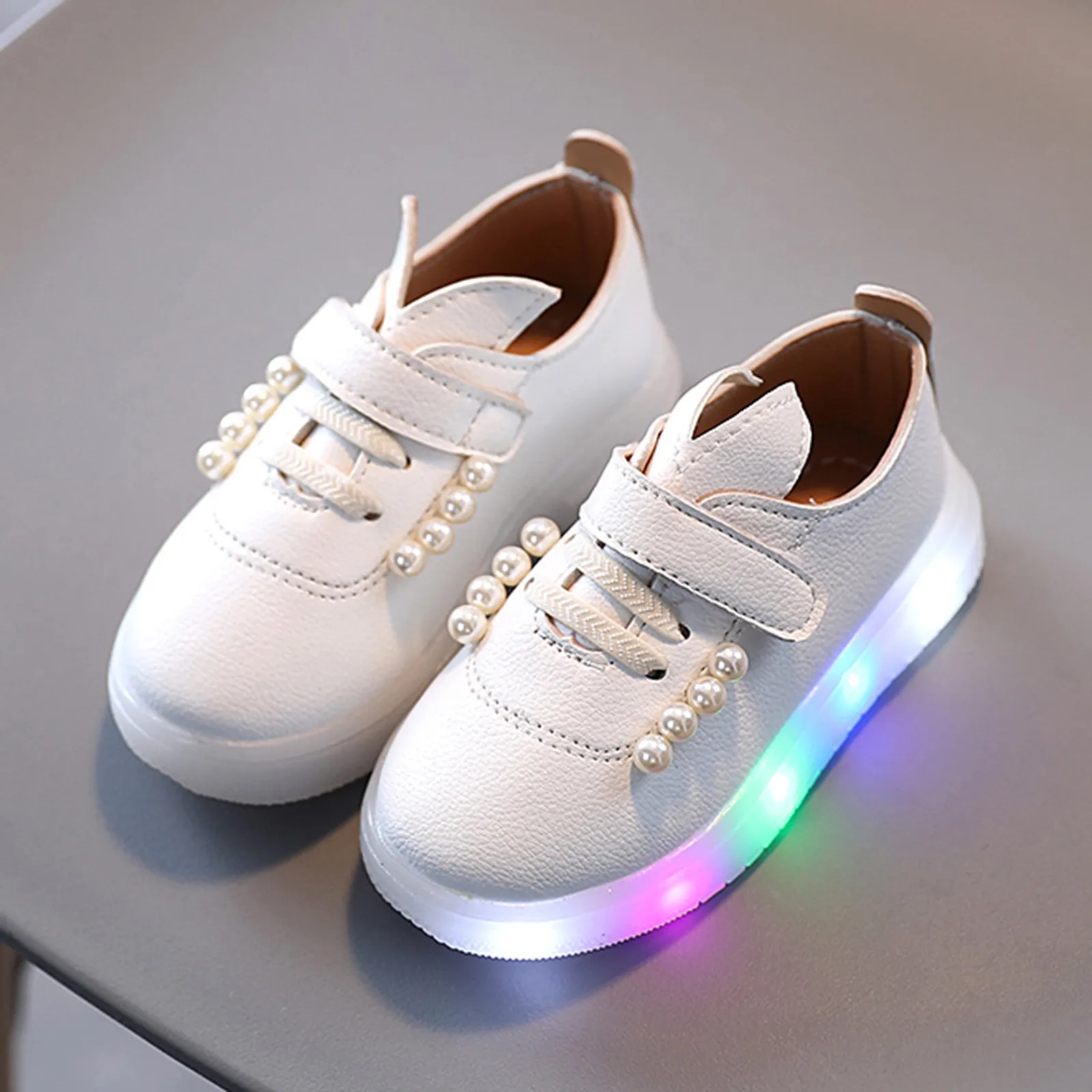 

Pearl Rhinestone Crown Shoes Children Kids Baby Girls LED Light Luminous Sport Sneakers Princess Shoes zapatillas de deporte New