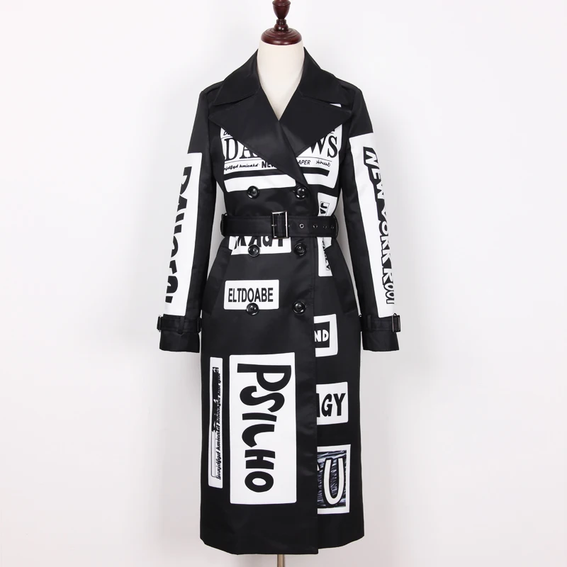 

New fashion printed letter pattern loose belt casual temperament windbreaker coat can customized big size
