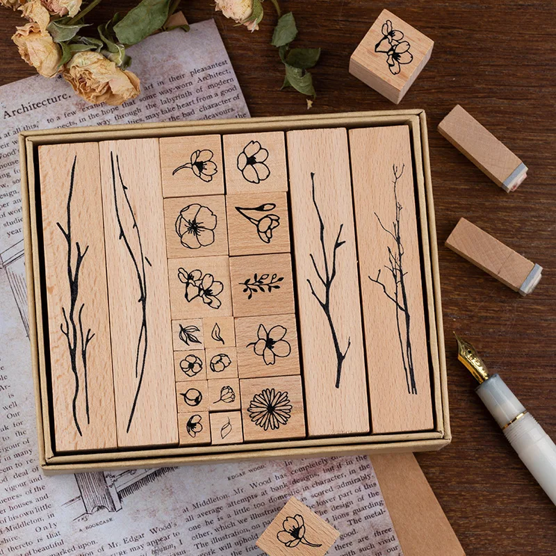 

1 set 20pcs Vintage grass plants stamp DIY wooden rubber stamps for scrapbooking stationery scrapbooking standard stamp