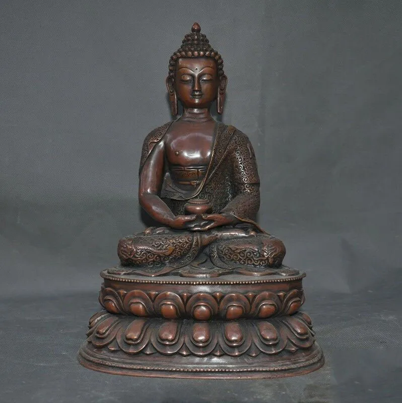 

wedding decoration 14"old Tibetan Buddhism Bronze Seat Lotus Shakyamuni Amitabha Buddha Bowl Statue