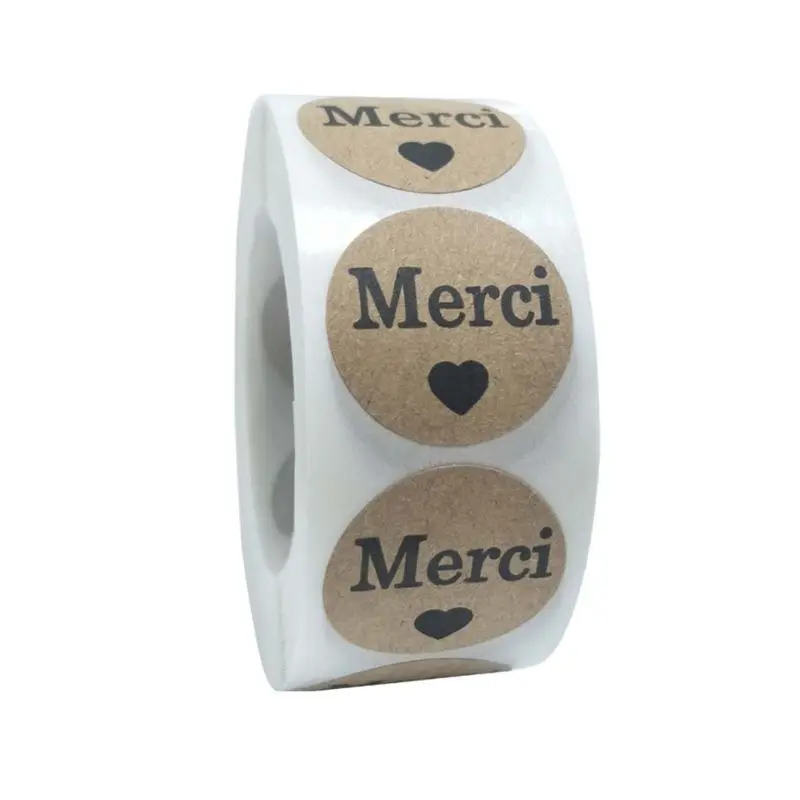 

2021 New 500pcs Kraft Merci French Thank You labels Stickers Envelope Package Seal