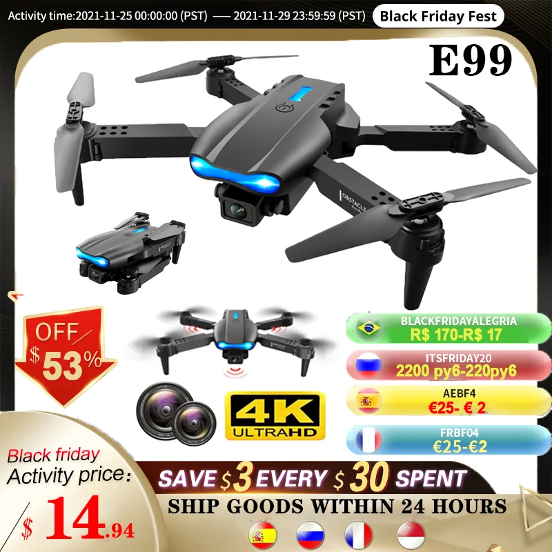квадрокоптер с камерой E99 Pro 2 Мини WIFI HD 4k Дрон Режим удержания высоты Складной RC