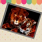 Светящийся Лев и тигр, алмазная живопись, животное на огне с круглой Стразы, изготовленная на заказ для вас