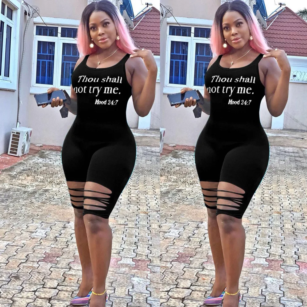 

2020 new fashion solid color printed sexy Jumpsuit casual slim U-neck sleeveless women's suspender vest shorts