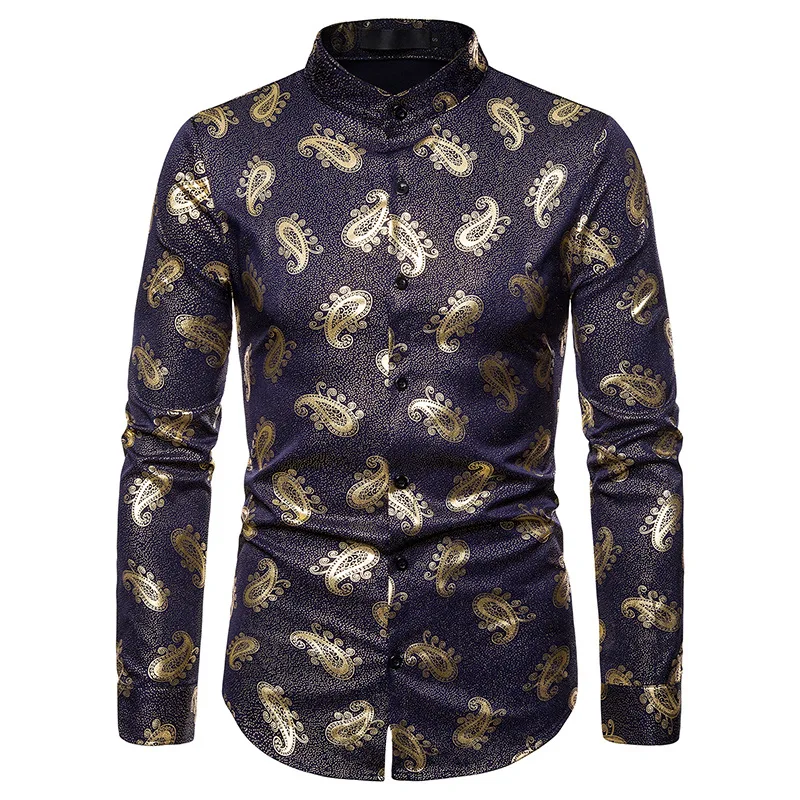 Мужская повседневная одежда Nightlcub рубашки 2019 модная рубашка Хенли с пейсли
