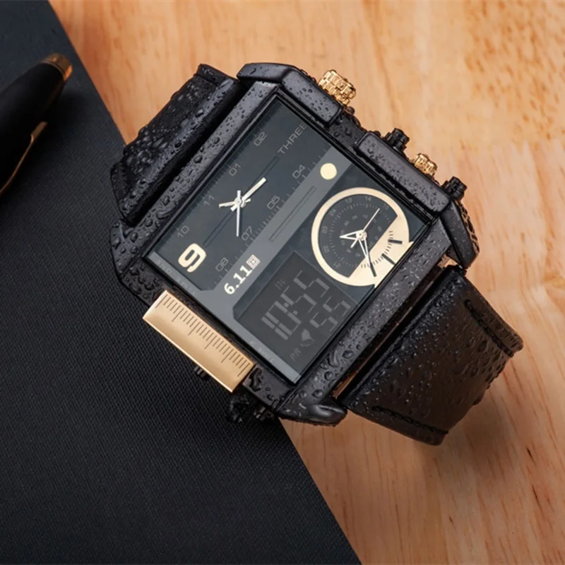 6 11 квадратные мужские часы с несколькими часовыми поясами кварцевые