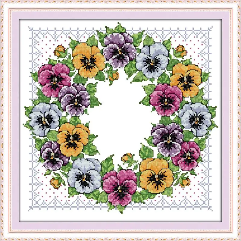 Набор для вышивки с цветочным принтом Joy Sunday Pansy Wreath наборы крестиком 11 и 14 карат