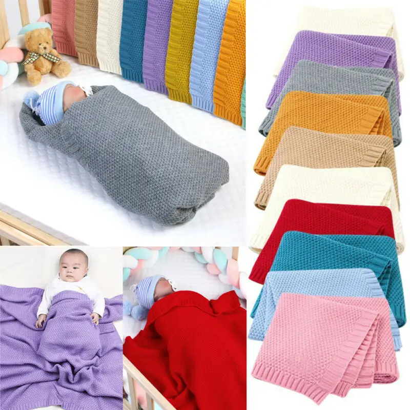 Вязаное однотонное теплое одеяло для новорожденных Осень зима|Хлопчатобумажные