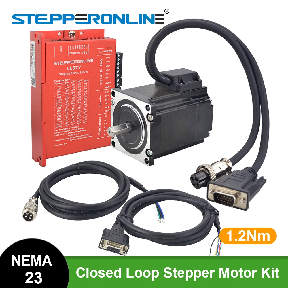 Motor de Passo Stepperonline Nema Circuito Fechado 1.2nm Nema23 Motor Deslizante Kit 4a & 2 Peças 1.7m Cabos 23