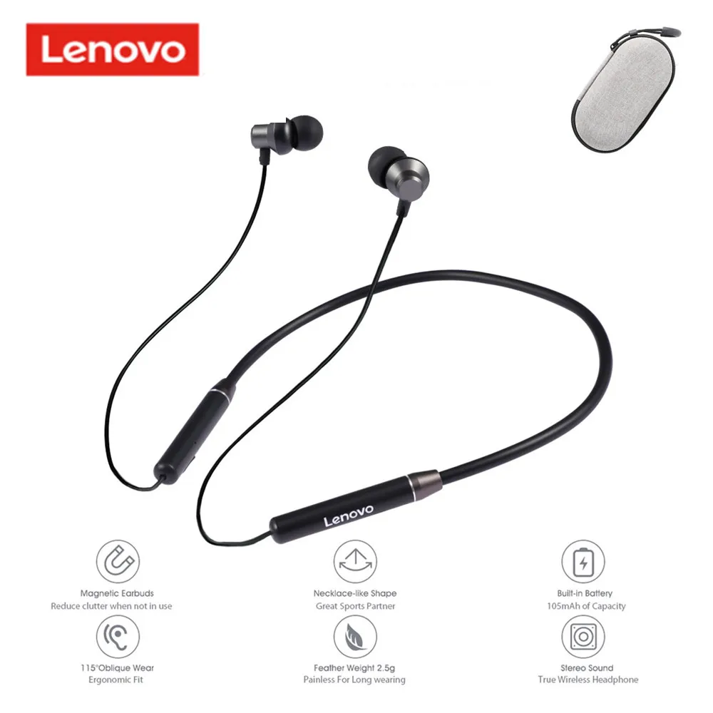 

Lenovo HE05 Neckband Earphone Bluetooth-Compatible 5.0 Wireless Stereo Sports Magnetic Headphones Sports IPX5 Waterproof Headset