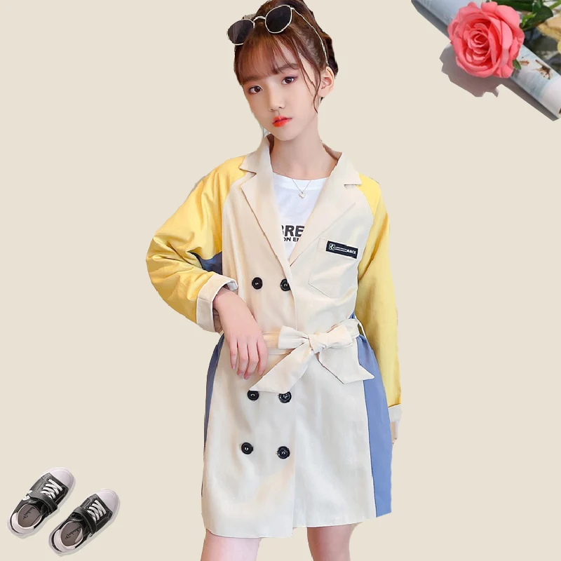 

Autumn Baby Girls Patchwork Coats Kids Windbreakers for Teenagers Long Sleeve Children Clothes for 6 8 10 12 14 Years 2021