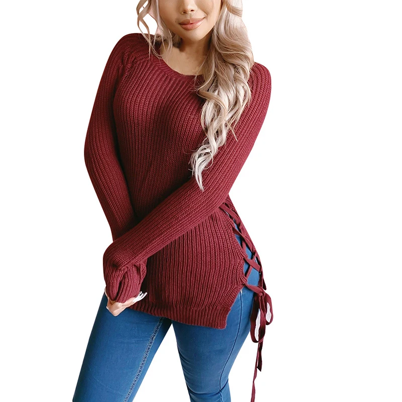 

Женский Вязанный свитер с длинным рукавом и круглым вырезом, вязаный свитер для офисной леди 2020, зима-осень, вязанный сексуальный пуловер, т...
