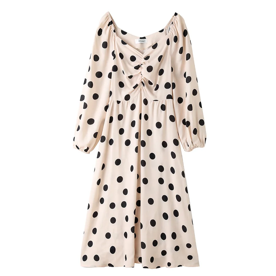 

Dot Print XL To 4XL Plus Size Women Dress Long Sleeve High Waist V-neck A-line Casual Party Dresses Female Robes TK1139