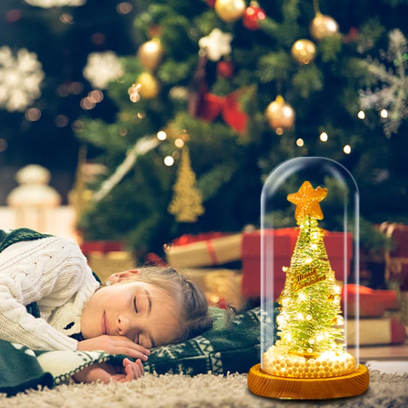 &Aacute;rbol de Navidad Artificial LED bola de cristal 3D artesanal Esfera de vidrio l&aacute;mpara de escritorio luz nocturna regalo de Navidad decoraci&oacute;n del hogar suministros para festivales-2