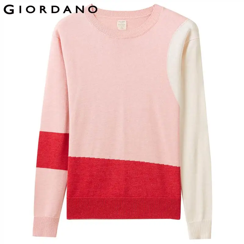 Женский свитер Giordano контрастный трикотажный пуловер с круглым вырезом тонкие