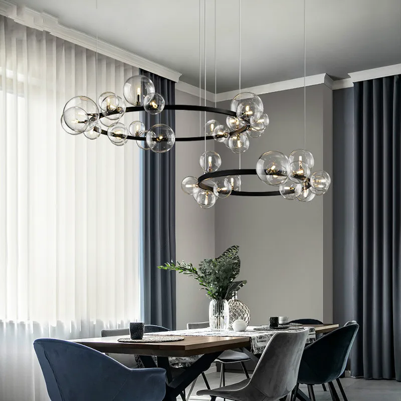 

American pendant lamp luxury living room minimalist bedroom light dining room round glass bubble decorative luminaire suspension