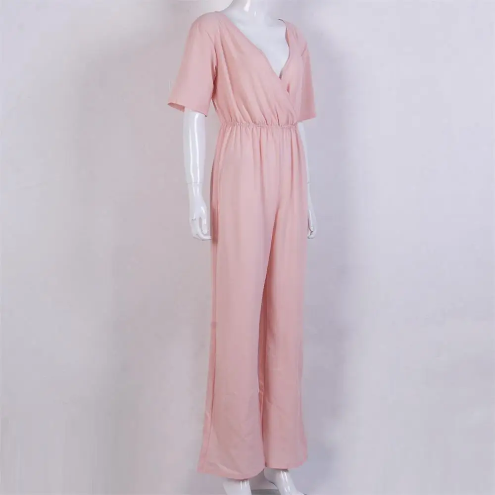 Женский комбинезон с V-образным вырезом Облегающий длинные широкие брюки