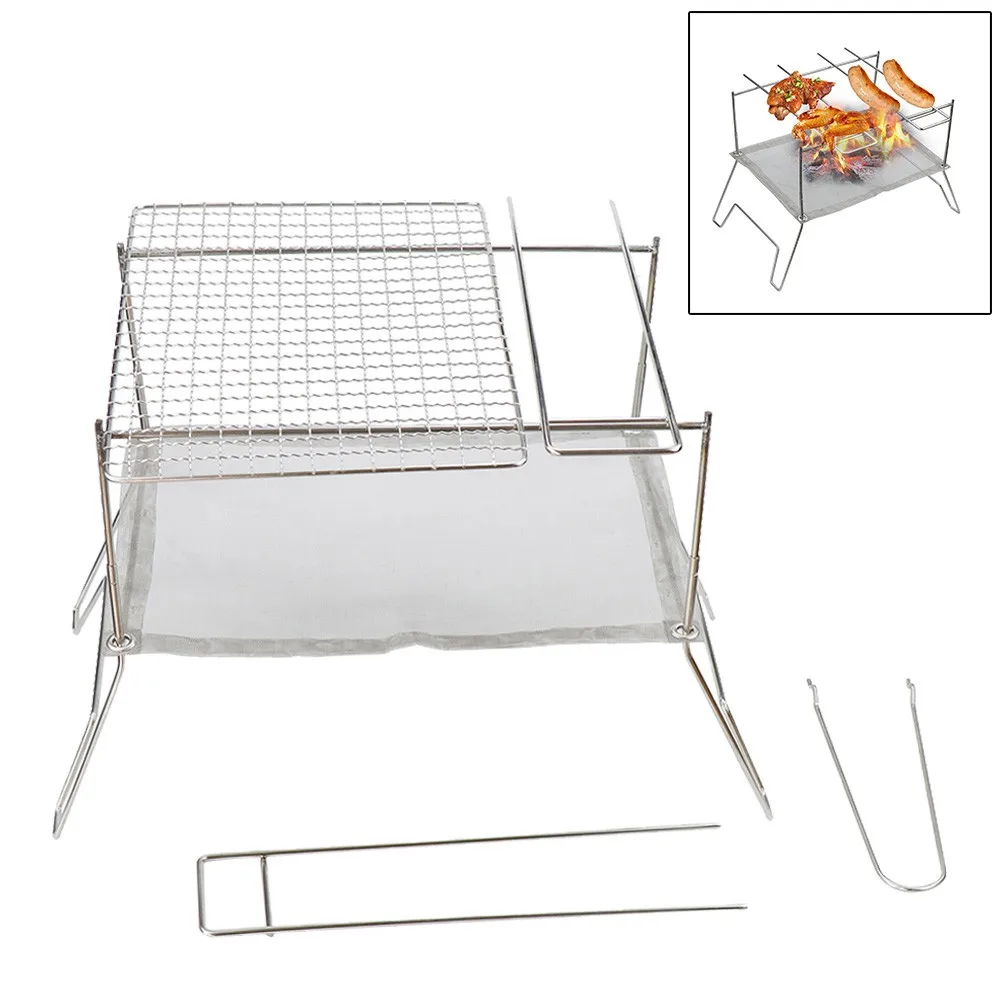 

Portable Stainless Steel BBQ Grill Folding Mini Pocket Barbecue Wood Burning Stoves Accessories For Home Park Campig Picnic