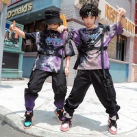 kid hip hop clothing tie dye strap oversized harajuku t shirt top streetwear tactical cargo pants for girls boys dance costume
