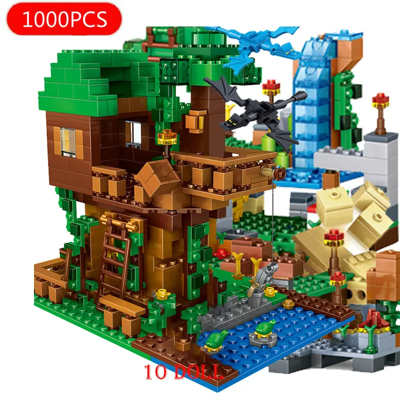 

My World Tree House Minecraftinglys Building Blocks For Compatible Village Warhorse City Waterfall Educational Toys For Children