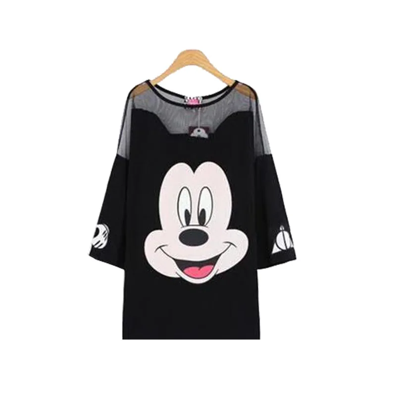 

Disney Mickey women's dress loose summer dress new mesh splicing perspective dress loose loose thin Mickey mid-length T-shirt