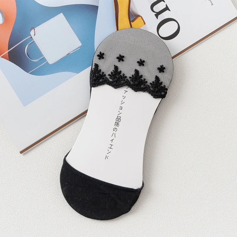 Летние женские носки лодочки из силикагеля и кружева для девочек невидимые
