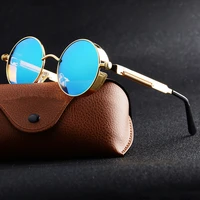 classic gothic steampunk style round sunglasses men women brand designer retro round metal frame colorful lens sun glasses
