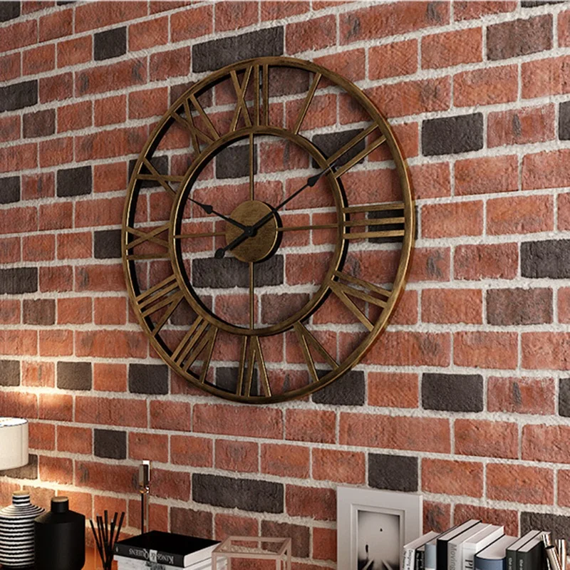 

47CM New 3D Circular Retro Roman Wrought Hollow Iron Vintage Mute Decorative Wall Clock on the Wall Decoration for Home