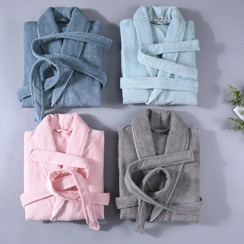 

Solid Hotel Robe Cotton Robes Toweling Terry Robe Lovers Men And Women Robe Bathrobe Soft Sleeprobe Female Casual Homewear