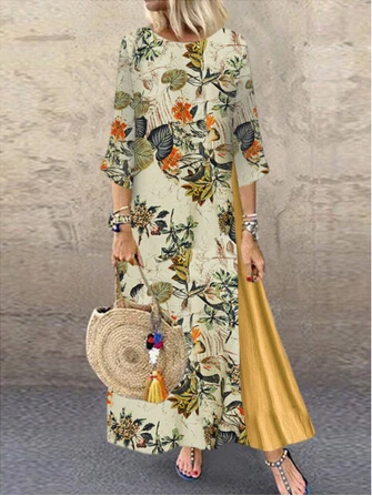 Boho женское хлопковое льняное свободное нарядное платье Летнее цветочное платье длиной до щиколотки плюс размер Лето Новое