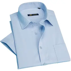 Новый 2019 Лето с коротким рукавом саржа сплошной полосатый хорошо пригнанной классические деловые мужские рубашки fromal Мужской топы 16 видов цветов S  5xl