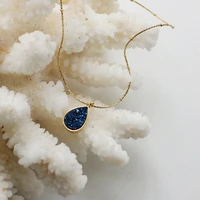 fashion blue crystal pendant necklace for women simple geometric female trendy chokers chain necklaces wedding jewelry gift
