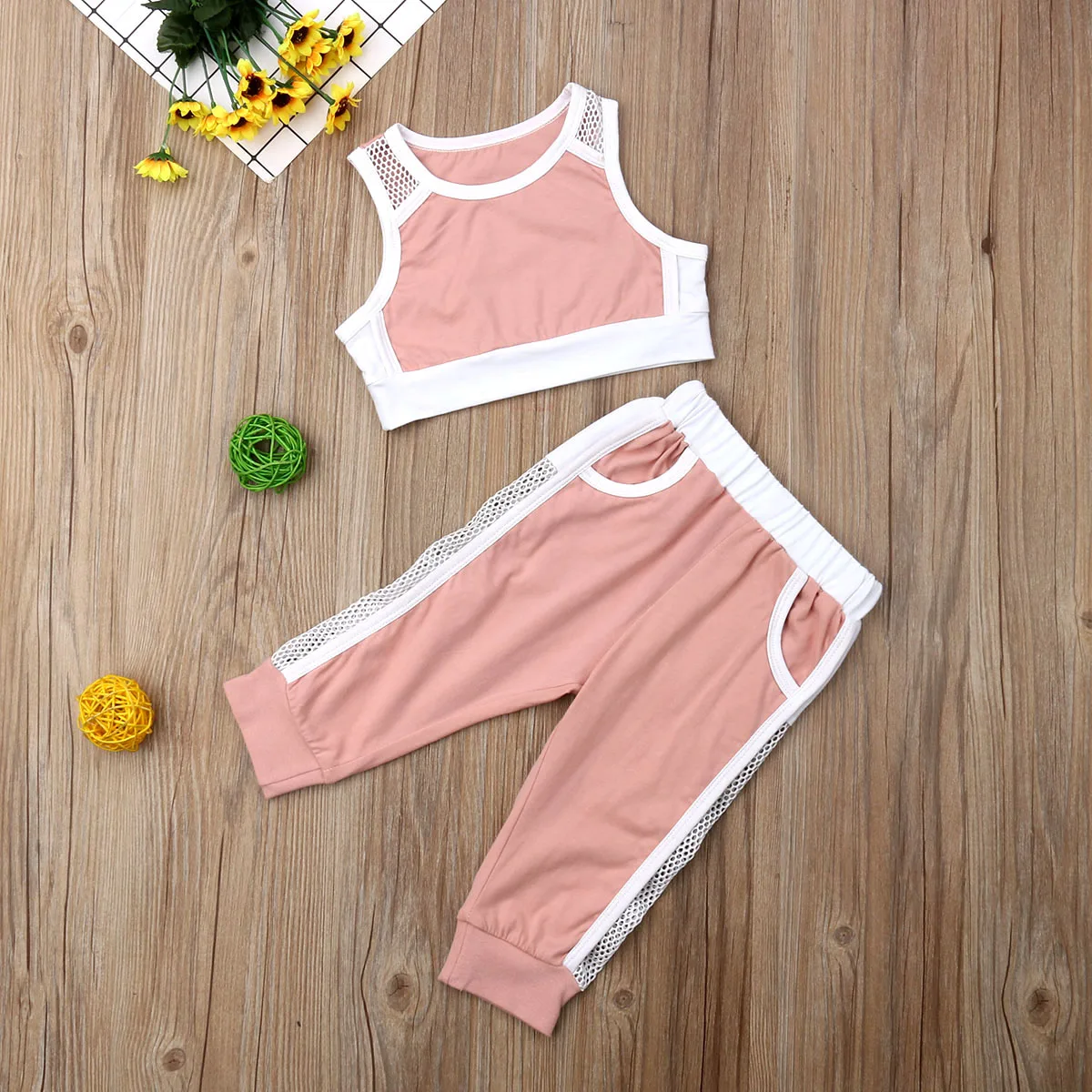 

2pcs Clothes Set Pink Sports Vest Summer Child Kids Toddler Baby Girls Tank Tops+Long Pants Outfits Tracksuits