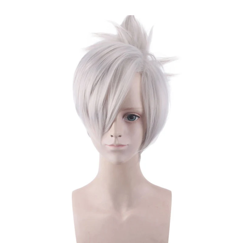 

League Of Legends Lol Silver Gray Short Synthetic Wig Cosplay Costume Riven Wig With Chip Ponytail Heat Resistance Fiber