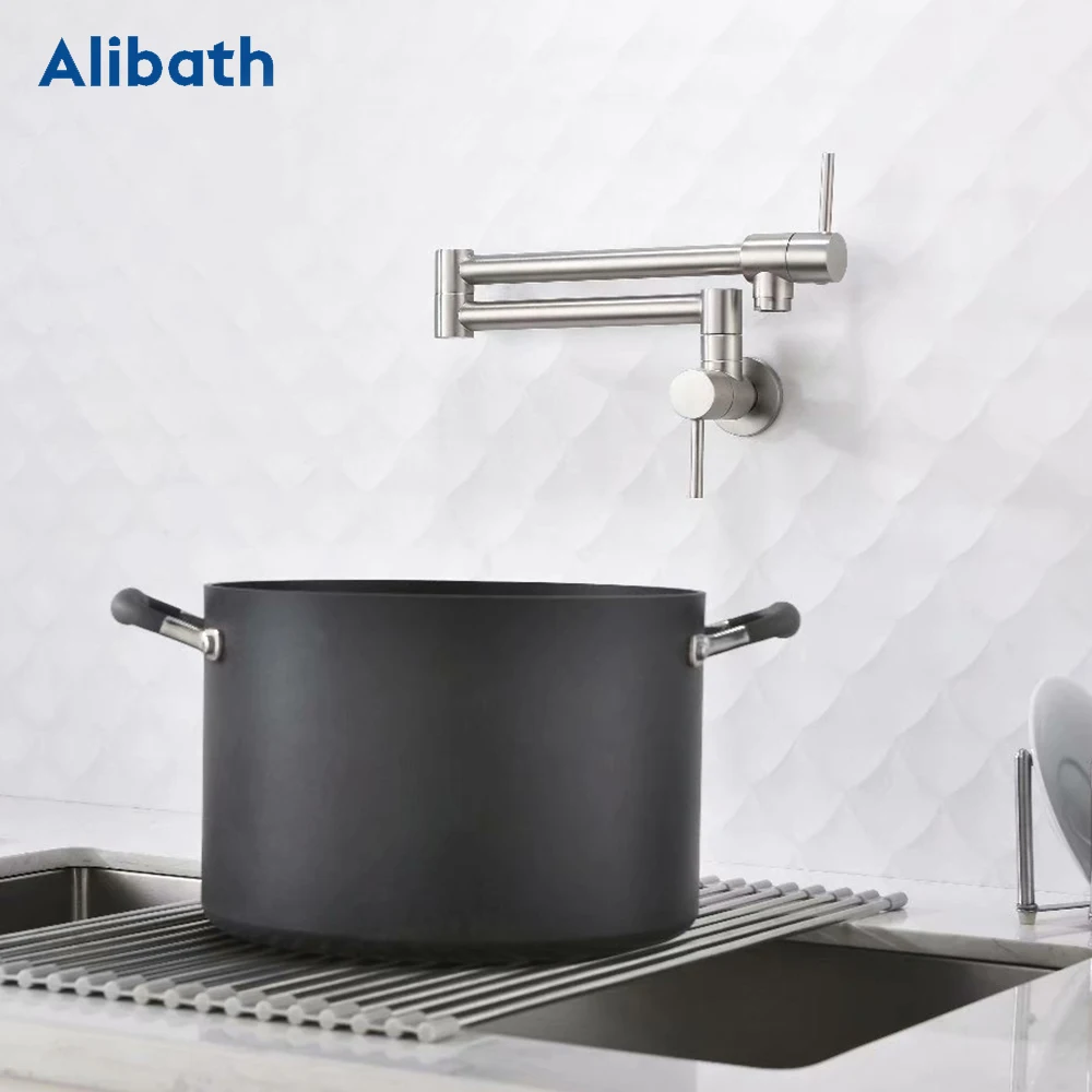 Латунный настенный смеситель для кухни поворотный складной выдвижной